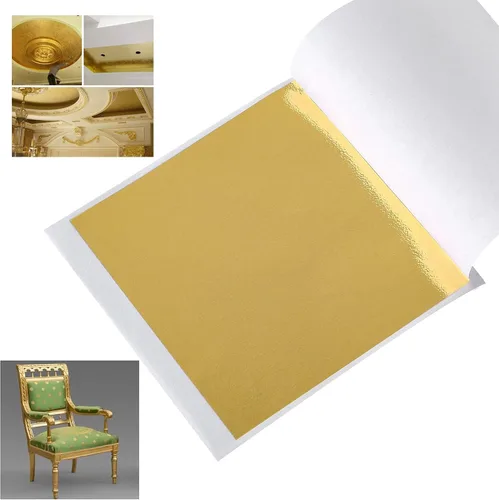 100 hojas de hojas de imitación de oro. Las hojas de lámina dorada son adecuadas para arte, dorado, decoración, manualidades, imágenes, marcos,