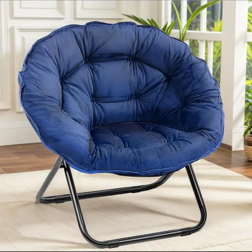 Miniatura 11 de Grezone Silla plegable con platillo, silla de luna perezosa de gran tamaño con marco de metal, cómodas sillas de dormitorio para dormitorio, sala