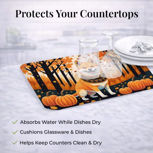 Miniatura 7 de Caroline's Treasures DAC1072DDM Shiba Inu - Tapete de secado de platos absorbente para encimera de cocina, tapete escurridor de platos