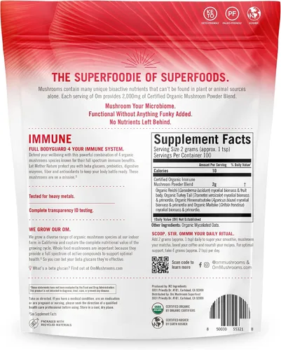 Miniatura 7 de OM MUSHROOM SUPERFOOD Suplemento de superalimento en polvo de hongos de mezcla inmunológica, bolsa de 7.05 onzas, 100 porciones, mezcla de hongos