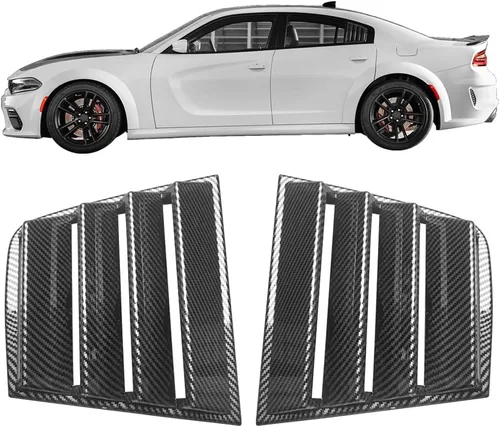 IKON MOTORSPORTS, Rejilla de ventana compatible con Dodge Charger 2011-2023, estilo V1, impresión de fibra de carbono, protección de ventilación de