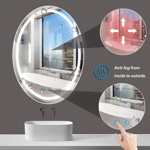Miniatura 3 de Espejo de baño ovalado LED de 32 x 24 pulgadas con luces, memoria inteligente, 3 colores regulables, luz frontal, antiniebla, inastillable, vidrio
