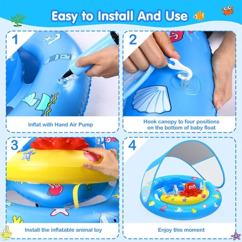 Miniatura 7 de Flotador de piscina para bebé con toldo, flotador de natación inflable para bebés con protección solar UPF50+, flotador de piscina para bebés