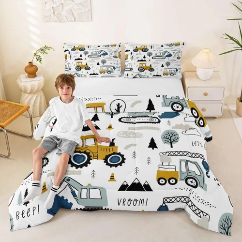 Miniatura 2 de Feelyou Juego de edredón de dibujos animados para niños, juego de ropa de cama de construcción para niños pequeños, equipo de decoración de Multi 09