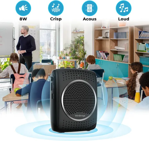 Miniatura 4 de Juego de micrófono y altavoz de voz ultra portátil, mini altavoz con 2 micrófonos, amplificador recargable con micrófono Lavalier/Auriculares
