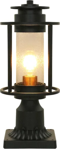 Miniatura 4 de MONKFISH Moderna lámpara de poste negra para exteriores, luz LED impermeable compatible con pantalla de cristal de burbujas, luz de camino de jardín