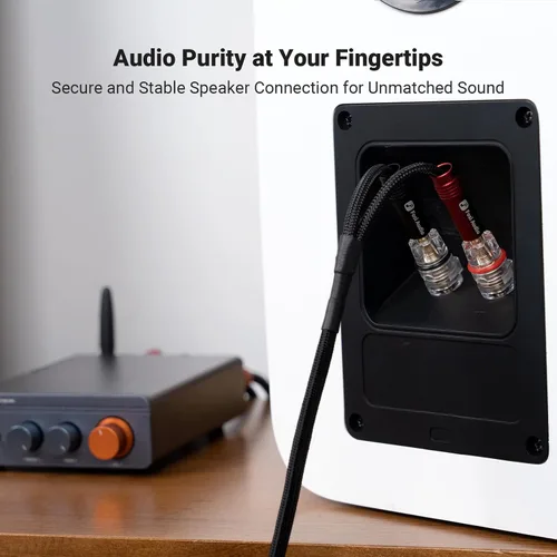 Miniatura 5 de Fosi Audio Cable de altavoz trenzado de 14 AWG de 0.9 pies, paquete de 1 par de cables con 4 enchufes tipo banana chapados en oro, cables negros
