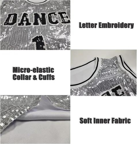Miniatura 5 de LOLANTA Ropa de baile Hip Hop para niñas, vestido de lentejuelas para niños, camiseta larga sin mangas, camiseta de animadora de jazz