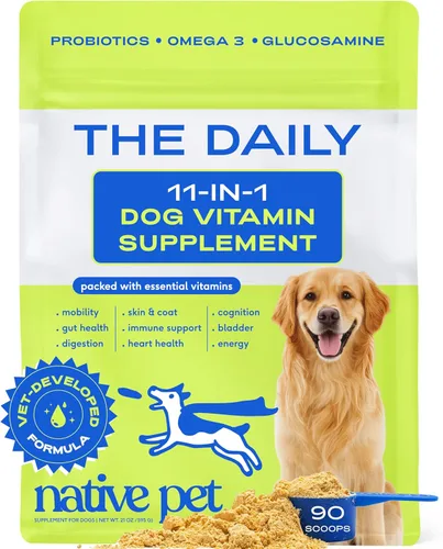 Miniatura 16 de Native Pet Vitaminas y Suplementos para Perros - Polvo de Vitaminas 11-en-1 para Complemento de Comida de Perro - Colágeno, Glucosamina