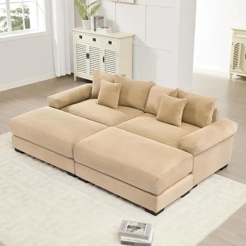 Miniatura 36 de Sofá modular de gran tamaño de 117.3 pulgadas, sofás modulares grandes de pana para sala de estar, sofás de 3 plazas, moderno juego de sofá de Blanco