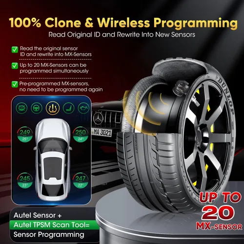 Miniatura 3 de Autel Juego de 4 sensores TPMS, sensor MX-2 en 1, 315 MHz + sensor programable universal TPMS de presión de 433 MHz, nivel OE 100% clonable por