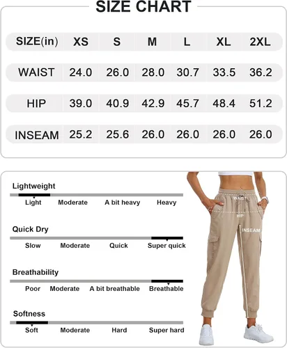 Miniatura 7 de MoFiz Pantalones cargo para mujer, ligeros, con cintura elástica, pantalones deportivos de senderismo, pantalones casuales de viaje con bolsillo