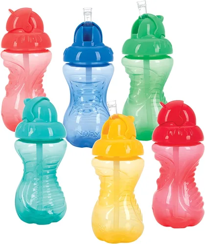 Nuby Vaso Flip-It sin derrames, 10 onzas, paquete individual de 1 taza, los colores pueden variar