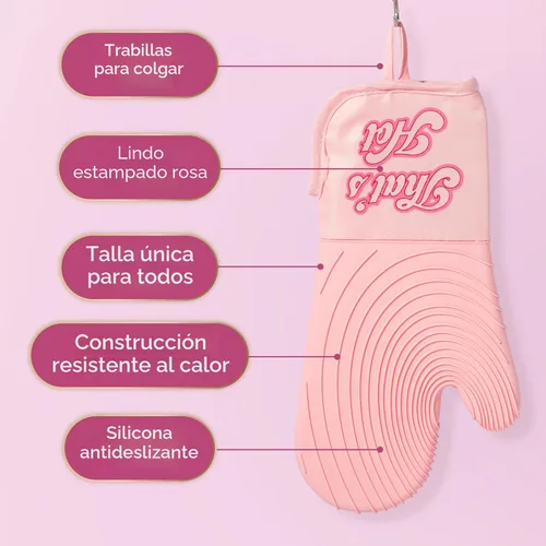 Miniatura 4 de Paris Hilton Juego de manoplas para horno con diseño icónico de That's HOT, agarraderas resistentes al calor con agarres de silicona texturizada