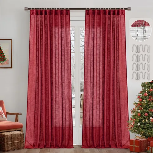 Miniatura 13 de MIULEE Cortinas de lino natural de 84 pulgadas de largo 2 paneles, con pestaña trasera con cinta plisada, cortinas de textura de lino suave y gruesa