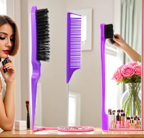 Miniatura 4 de Peine morado de 3 piezas, juego de cepillos de espalda lisa, cepillo ventilado, peine de dientes anchos, cepillo de burlas para alisar el cabello