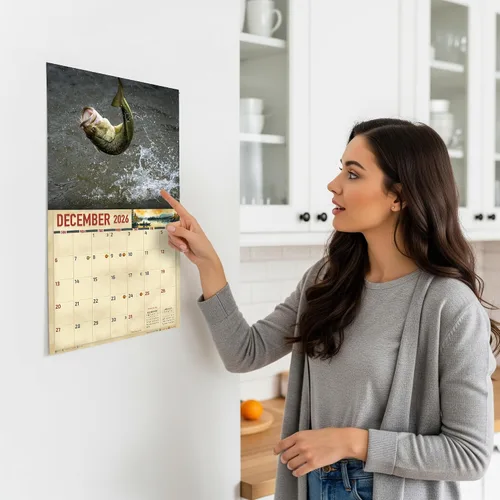 Miniatura 3 de Calendario de pared de pesca de lubina 2026, 16 meses, tamaño XL, 14 x 22, trofeo de agua dulce boca larga y lubina de boca pequeña, calendarios The