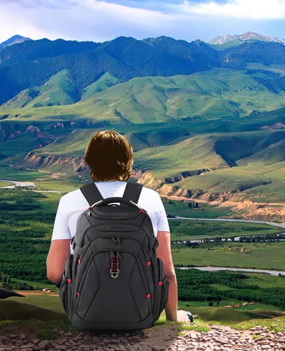 Miniatura 7 de KROSER Mochila de viaje para laptop de 17.3 pulgadas, XL, mochila para computadora con carcasa dura Saferoom, bolsillos RFID, repelente al agua