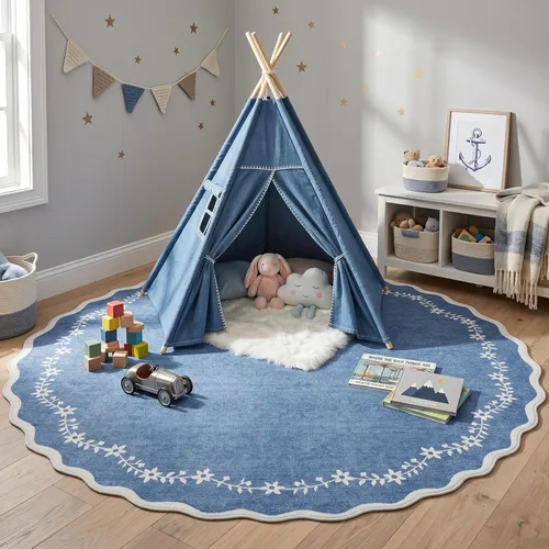 Miniatura 64 de GarveeHome Alfombra de entrada festoneada, 2 x 3, color azul sólido, lavable, alfombra floral para entrada interior, alfombra floral antideslizante