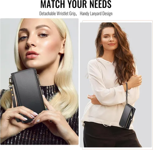 Miniatura 5 de Defencase Funda compatible con Galaxy A14 5G con tarjetero de bloqueo RFID para mujeres y hombres, correa magnética de piel sintética con cierre