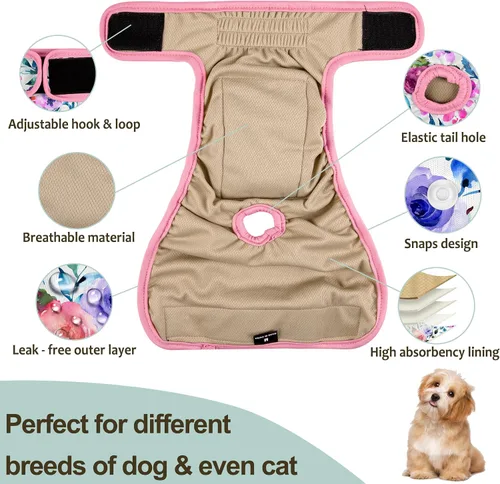 Miniatura 88 de Pañales lavables para perros, para hembras caninas, reutilizables, para periodo de celo, altamente absorbentes, para incontinencia, con broches