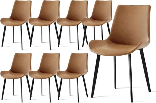 Miniatura 25 de Juego de 4 sillas de comedor, modernas sillas de comedor tapizadas de piel sintética con patas de metal resistentes y respaldo cómodo, sillas Marrón