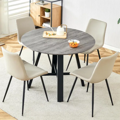 Miniatura 22 de Juego de 4 mesas de comedor redondas de 42 pulgadas para 4, sillas de mesa de cocina modernas, juego de 4 sillas tapizadas de madera con patas