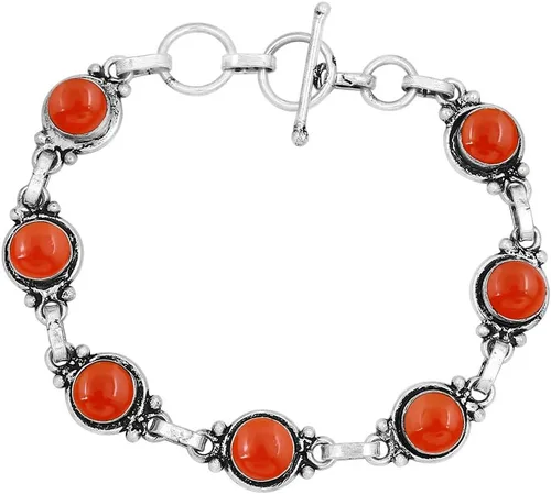 Miniatura 80 de Round Shape Natural & Synthetic Gemstones Silver Plated Bracelets for Women - Vintage Bohemian Style Handmade Birthstone Adjustable Link Bracelet