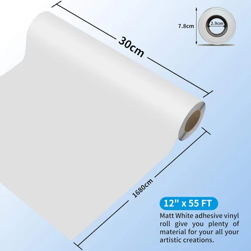 Miniatura 4 de Prime Vinyl - Vinilo permanente adhesivo blanco brillante para todas las máquinas de corte, 12" x 55 pies, vinilo permanente para exteriores