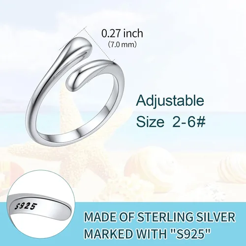 Miniatura 3 de ChicSilver Anillo de plata de ley 925, anillo de banda ajustable hipoalergénico, Plata de ley