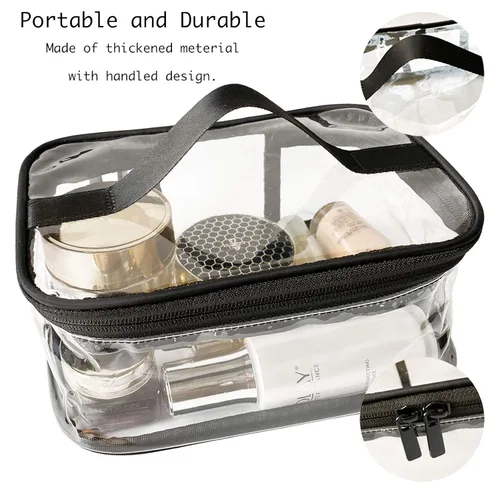 Miniatura 4 de Paquete de 2 neceseres de maquillaje, bolsa transparente para cosméticos, portátil, impermeable, transparente, para viajes, almacenamiento grande