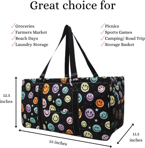 Miniatura 343 de NGIL Bolsa de comestibles reutilizable extra grande plegable de gran tamaño para comestibles, almacenamiento, picnic, playa, Bronco-negro occidental