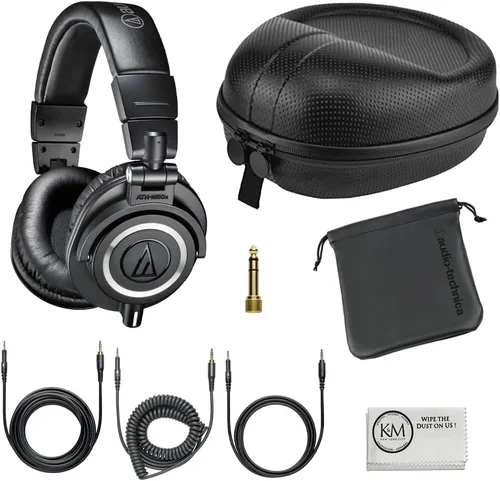 Audio-Technica ATH-M50x - Auriculares profesionales para monitor de estudio, paquete negro con funda de auriculares de cuerpo duro de tamaño