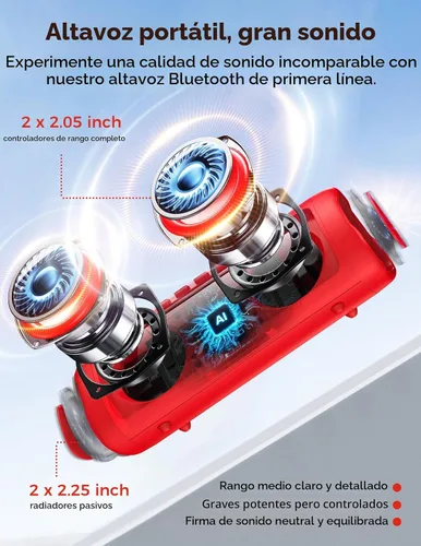 Miniatura 2 de Altavoz Bluetooth, sonido HD de 20 W, inalámbrico portátil, IPX5 impermeable, hasta 24 horas de reproducción, TWS, para hogar, fiesta, exterior, Rojo