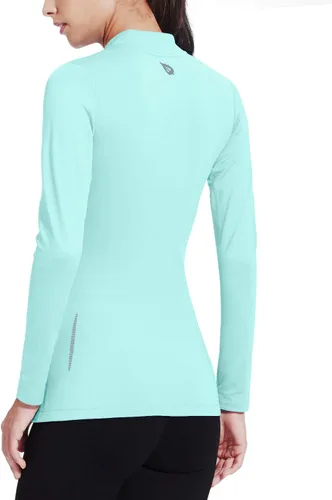 Miniatura 3 de BALEAF - Camiseta térmica de correr para mujer, de vellón, con cuello alto falso, manga larga, para entrenamiento en clima frío