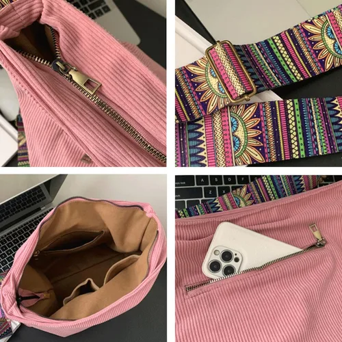 Miniatura 3 de Bolso de mano de pana para mujer, bolso de hombro grande para mujer, estilo bohemio, casual