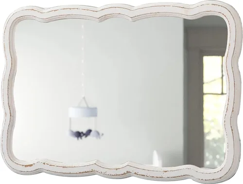 Miniatura 8 de Espejo de pared rectangular festoneado de 16 x 24 pulgadas, espejo de baño rústico de madera envejecida, espejo ondulado vintage sobre el tocador
