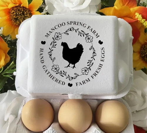 Miniatura 3 de Personalized Farm Fresh Eggs Ranch Carton Stamps Chicken Eggs Hand Gathered Stamper Wooden Rubber Stamp (2x2 inches)