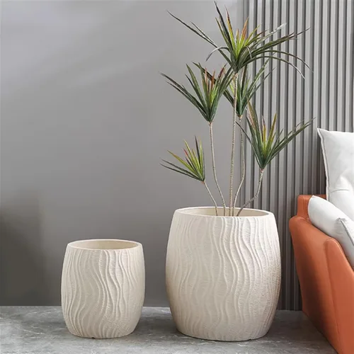 Miniatura 5 de Flower Pots Floor Plant Pots Cement Large Round Planters Simple Water Pattern Pattern Solid Color Green Plants Floriculture Flower Pots Plant Beige