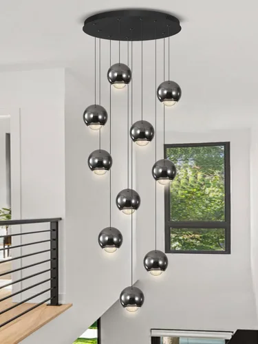 Miniatura 13 de ykolupty Candelabro de Escalera Moderna Lámpara Colgante de Cristal Luz de Candelabro Grande para Techos Altos Lámpara de Gota de Cristal Luz