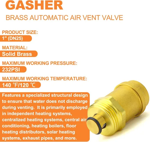 Miniatura 3 de GASHER Válvula automática de ventilación de aire, válvula de liberación de aire DN15 de 1 pulgada, válvula de purga de aire de latón, para 1 pieza