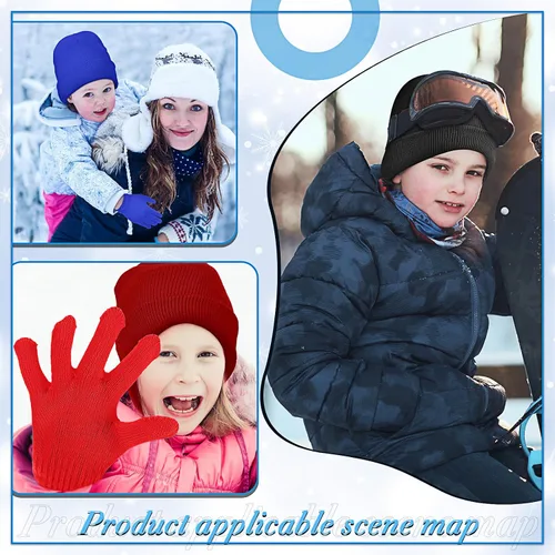 Miniatura 3 de Handepo 60 unidades de gorro y guantes de invierno para niños, sombreros de punto a granel, guantes cálidos unisex para clima frío, regalos