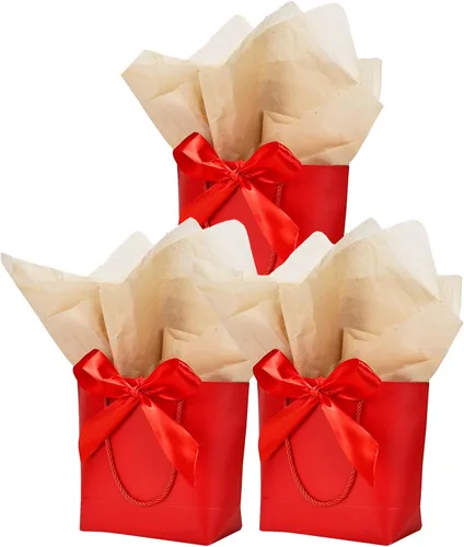 Miniatura 15 de Aosric Paquete de 12 bolsas de regalo negras con cinta de lazo, 7.48 x 3.54 x 7.9 pulgadas, elegante bolsa de regalo de cartulina pequeña con asas