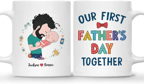 Miniatura 10 de Gossby Taza de café personalizada para el primer día del padre, Leveled Up to Daddy - Regalo personalizado para nuevo papá, regalo para papá por