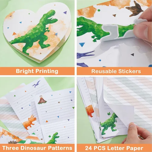 Miniatura 2 de WERNNSAI Juego de 69 cartas y sobres de papelería, dinosaurio para niños, papel de escritura y sobre, regalos de cumpleaños de Navidad para niños