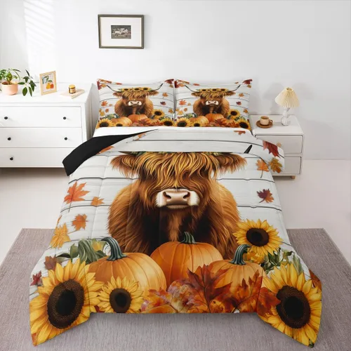 Miniatura 52 de Erosebridal Juego de edredón individual de pavo de Acción de Gracias, juego de ropa de cama de calabaza con hojas de otoño para niños y adultos