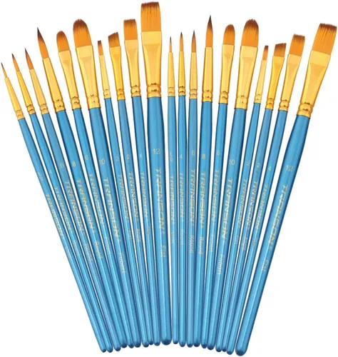 Transon Juego de 20 pinceles de pintura de artista a granel para acuarela acrílica, gouache, afición, manualidades, pintura facial, azul