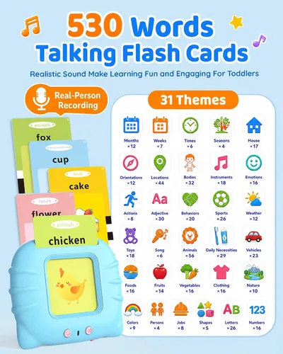 Miniatura 3 de Aullsaty Tarjetas didácticas parlantes para niños de 1 a 5 años, 536 palabras visuales mejoradas con 6 canciones, juguetes sensoriales Montessori