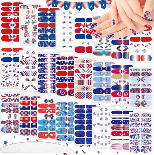 336 piezas de 24 hojas de 4 de julio, Día de la Independencia, tiras de esmalte de uñas patrióticas, tiras de uñas autoadhesivas para el Día de los