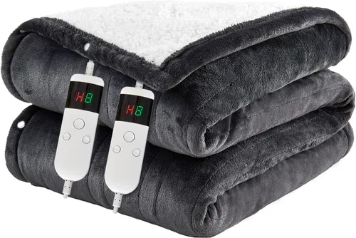 Miniatura 18 de Electric Blanket Heated Throw, Soft Flannel 50"x60" Heating Blanket with 8 Hours Auto Off 10 Fast Heating Levels Machine Washable Sherpa Heated